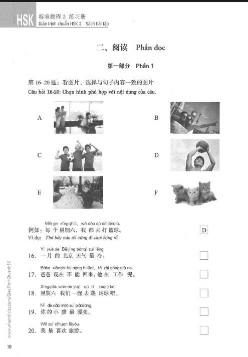 Tải FREE sách Giáo trình chuẩn HSK 2 - Sách Bài Tập PDF